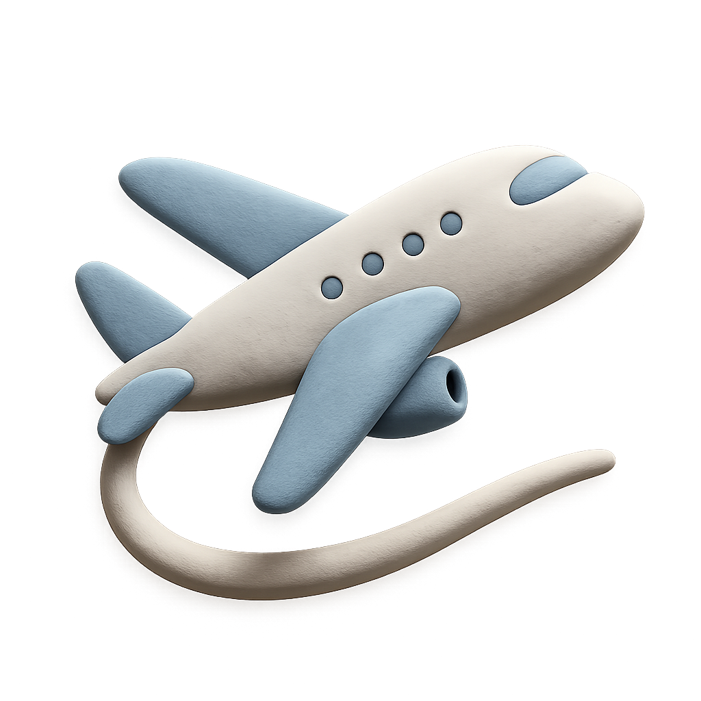 3D Clay Airplane Icon - Sleek Jet with Soft Contrail