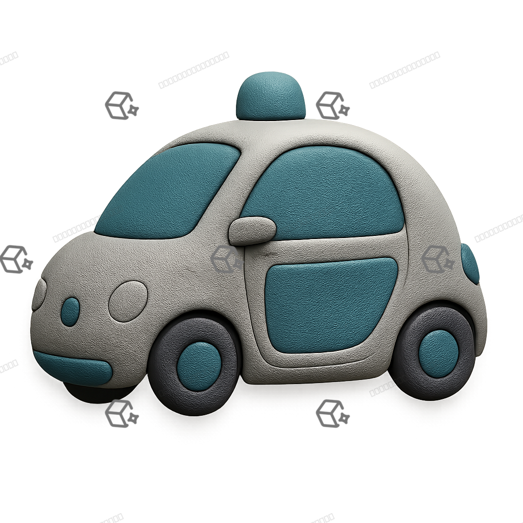 3D Clay Autonomous Car Icon — Silver Teal Sensor Dome