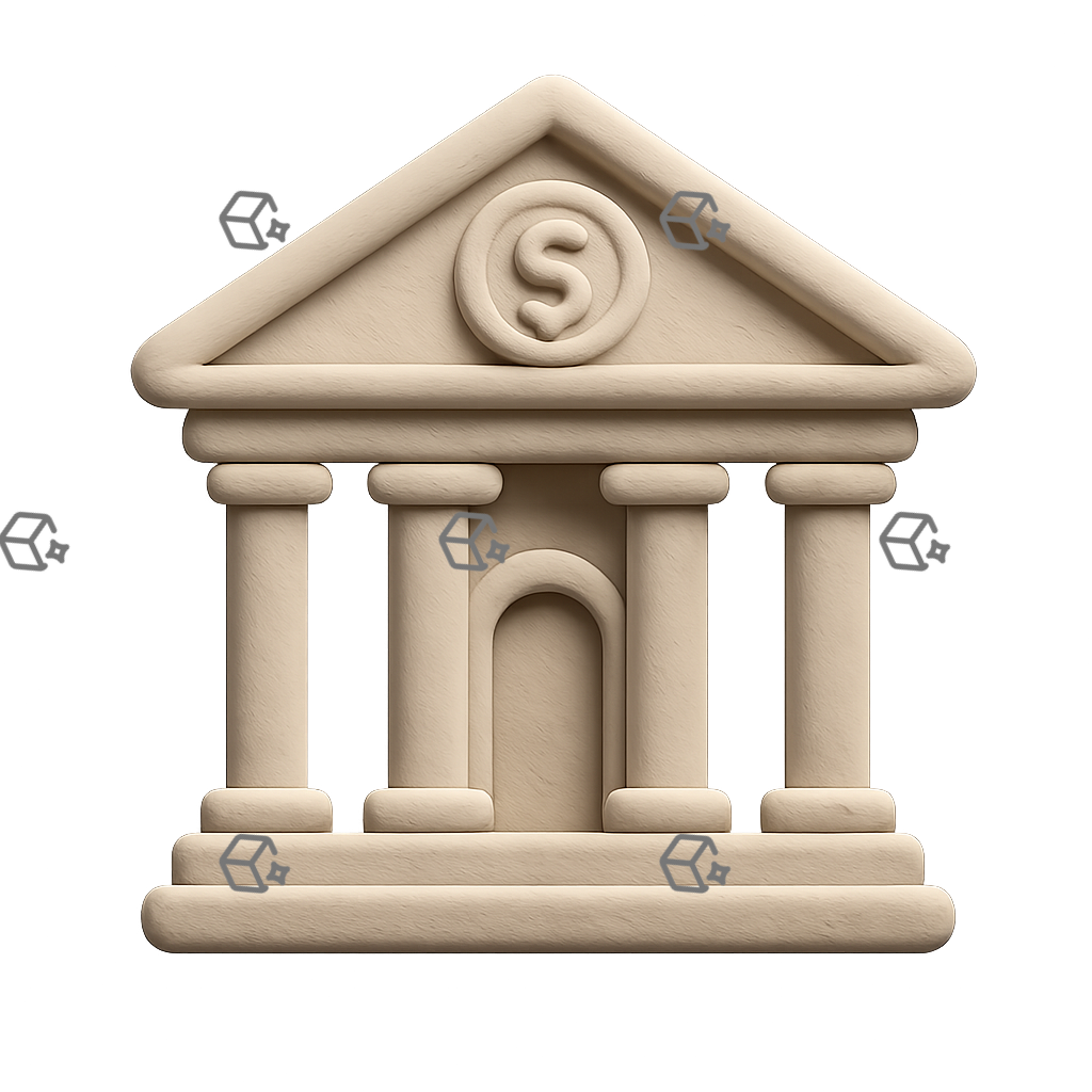 Matte Clay Bank Facade Icon — Neoclassical Finance