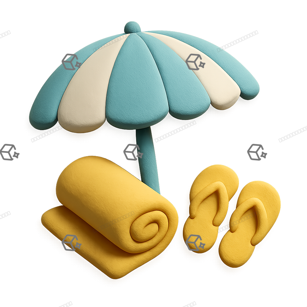 3D Clay Beach Umbrella with Towel & Flip-Flops - Summer Vibe