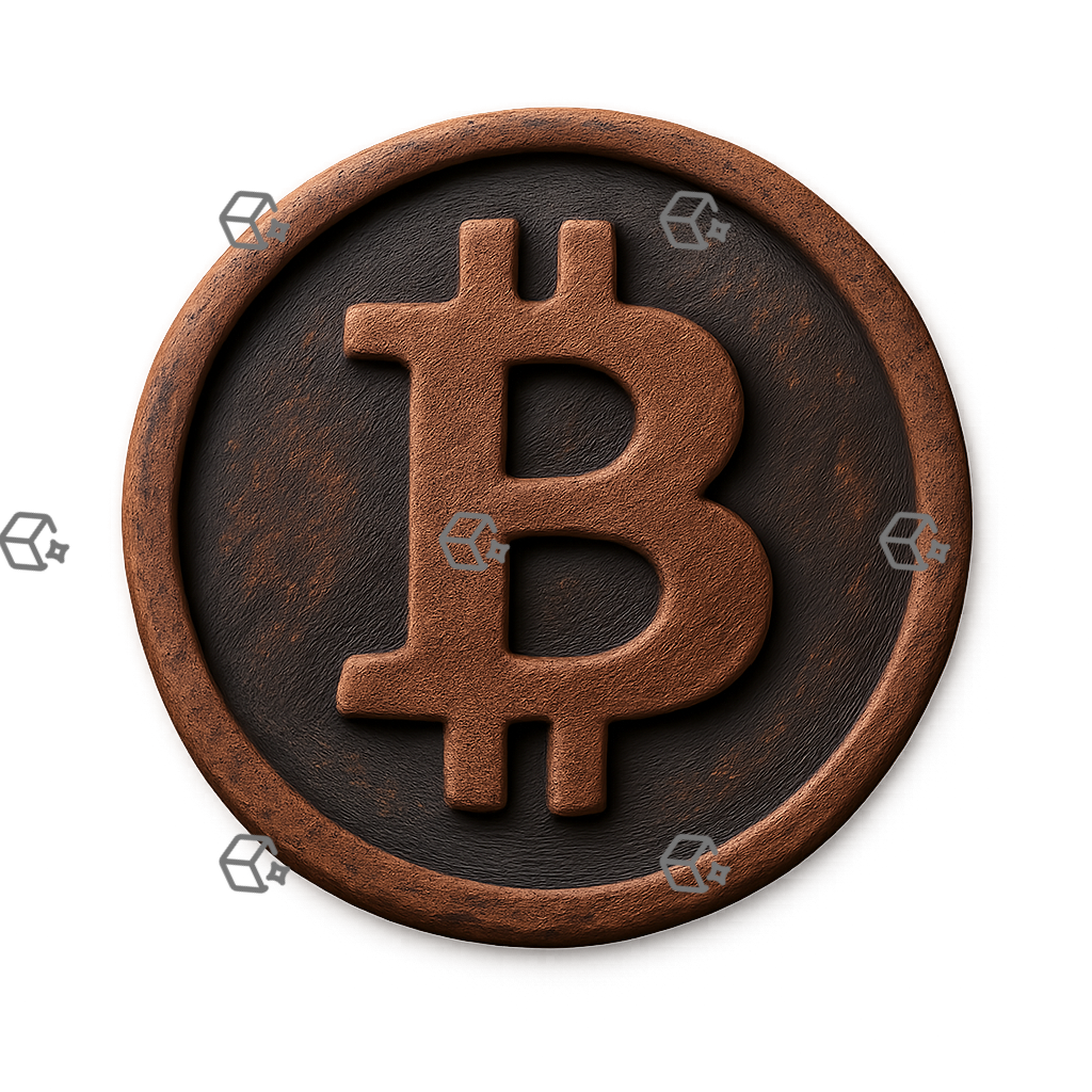 3D Clay Bitcoin Coin — Matte Copper Crypto Icon Design