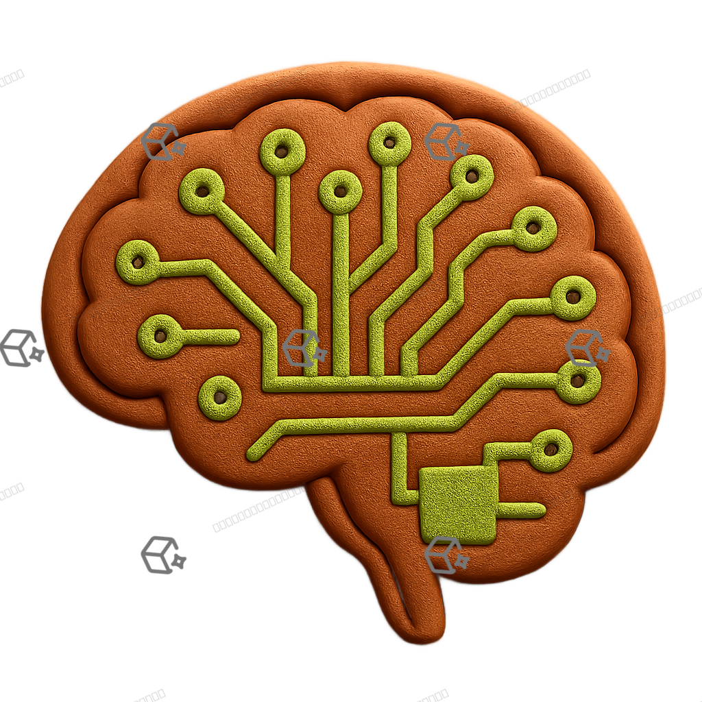 3D Clay Circuit Brain Icon - Copper & Lime AI Node Emblem