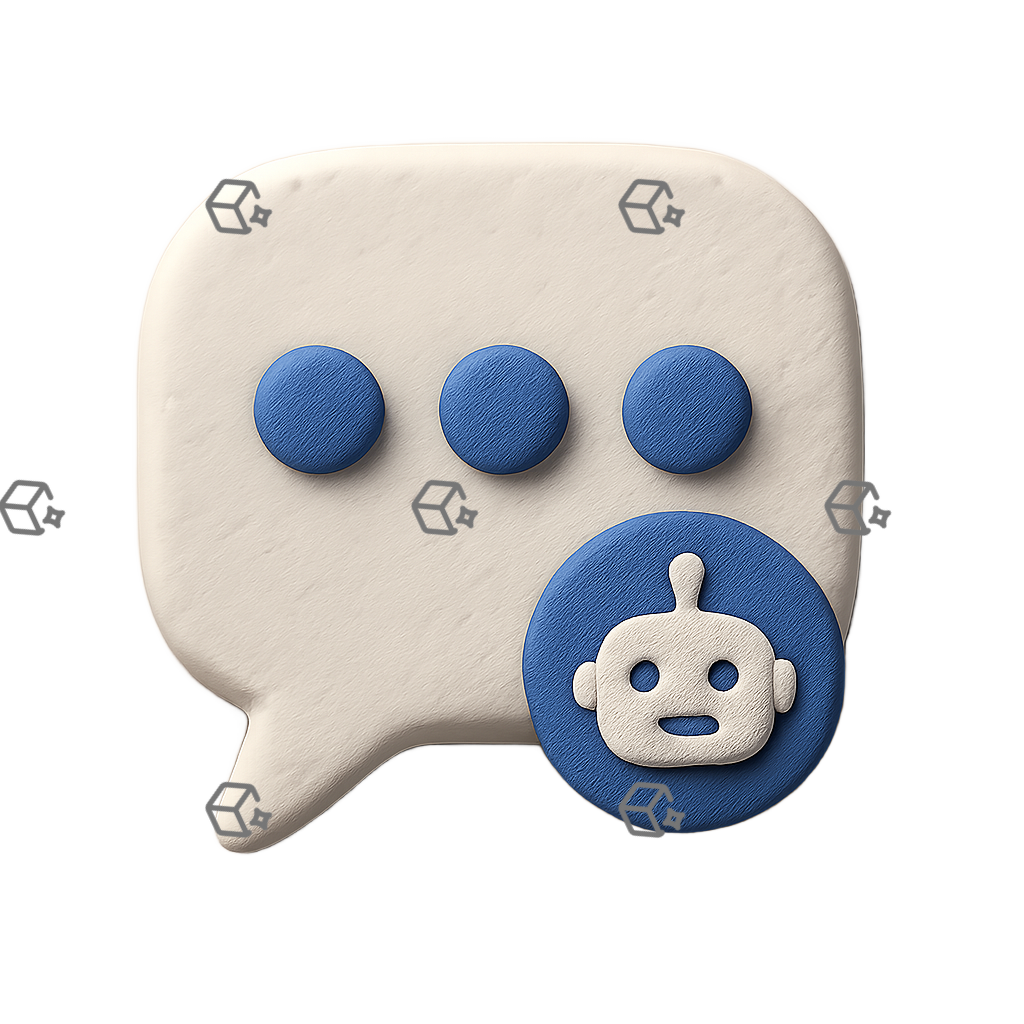 3D Clay Chatbot Bubble Icon with Robot Badge — Matte