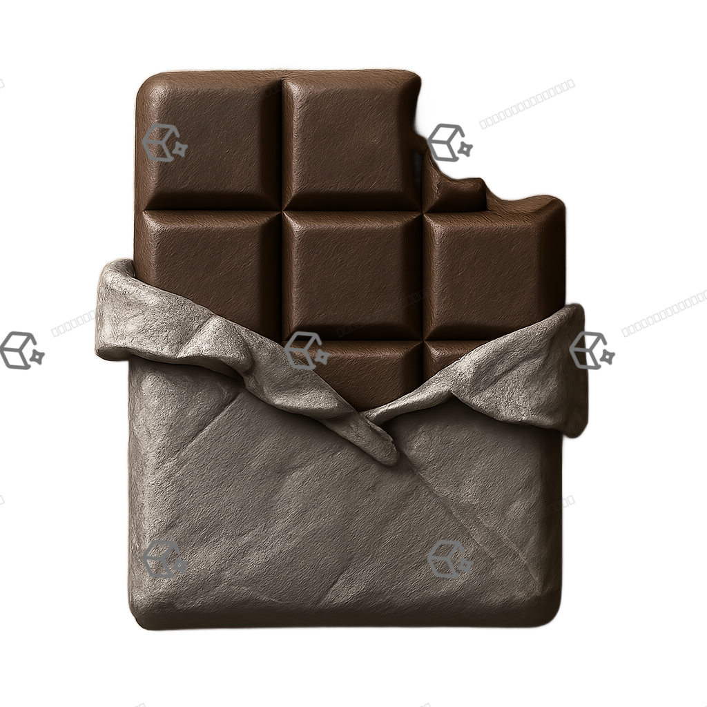 3D Clay Chocolate Bar Icon — Partially Unwrapped Bite