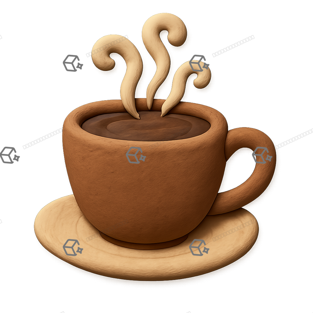 3D Clay Coffee Cup Icon — Steaming Cup on Saucer — Meetup