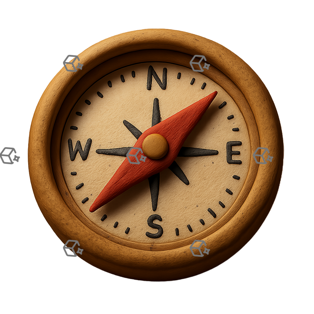 Matte 3D Clay Brass Compass Icon — Red North Needle