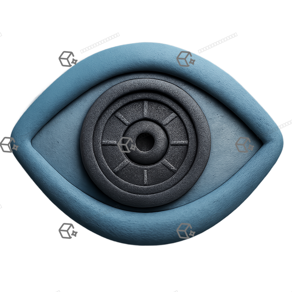 Clay 3D Digital Eye Icon — Azure & Charcoal Biometric Iris