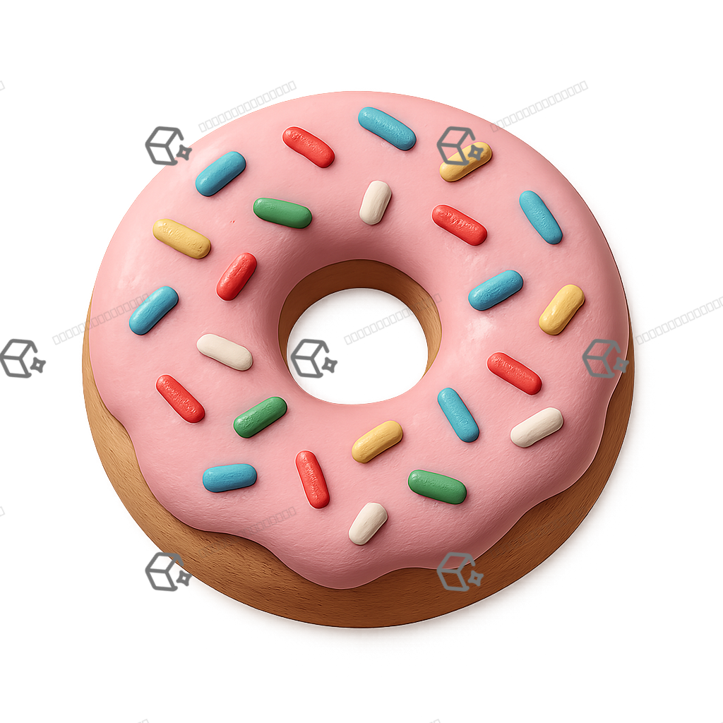 3D Clay Donut Icon — Pink Glazed with Sprinkles, Pastel