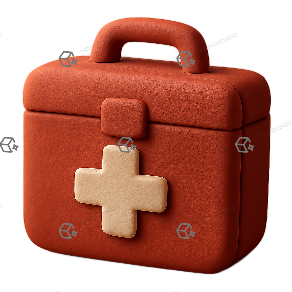3D Clay First Aid Kit Icon — Soft Rounded Red Medbox