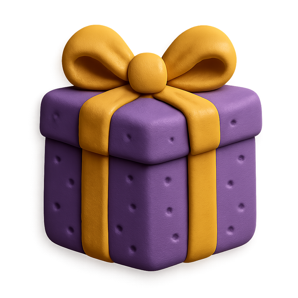 Violet Clay Gift Box Icon with Gold Ribbon — ThreeDIcons