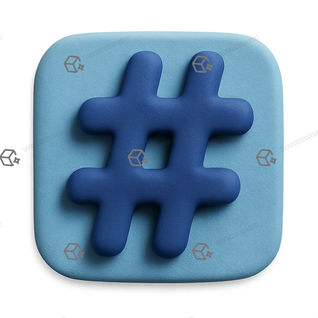Bold 3D Clay Hashtag Icon in Indigo and Sky Tones Matte