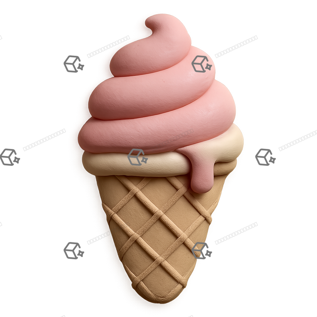 3D Clay Ice Cream Cone Icon — Pastel Swirl Matte Polymer