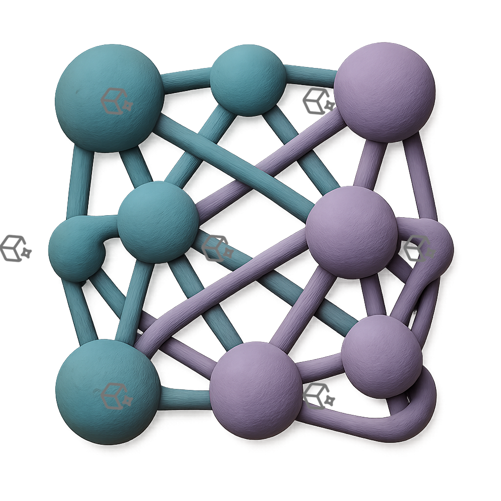 3D Clay Neural Network Node Cluster Icon, Teal Matte