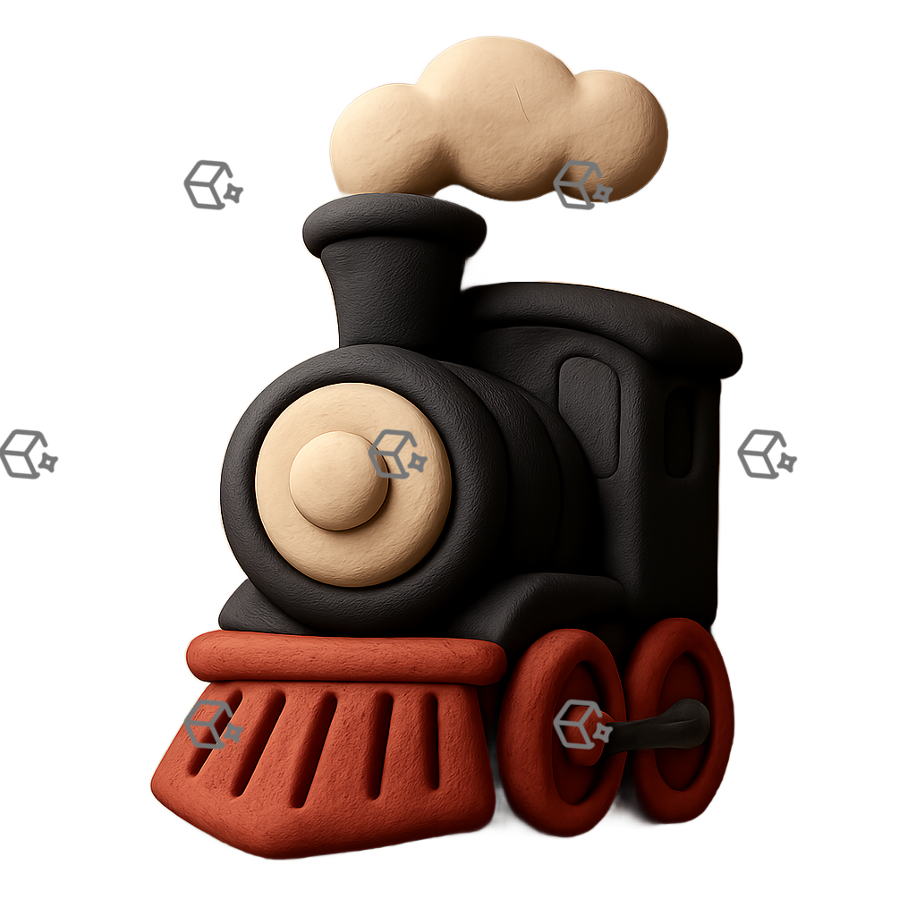 3D Clay Steam Locomotive Icon — Vintage Train Front