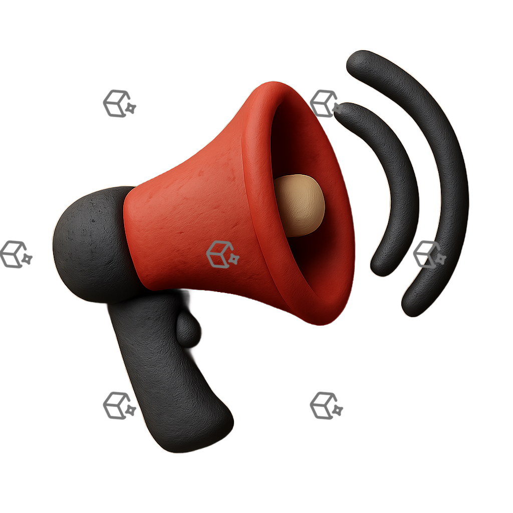 3D Clay Megaphone Icon — Red, Ivory & Charcoal Sound