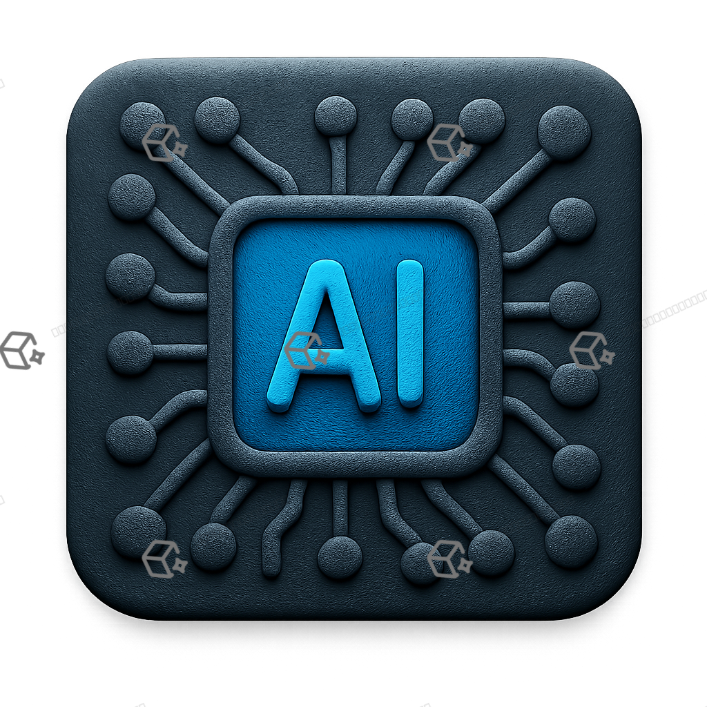 Clay 3D AI Microchip Icon — Matte Charcoal & Blue Design