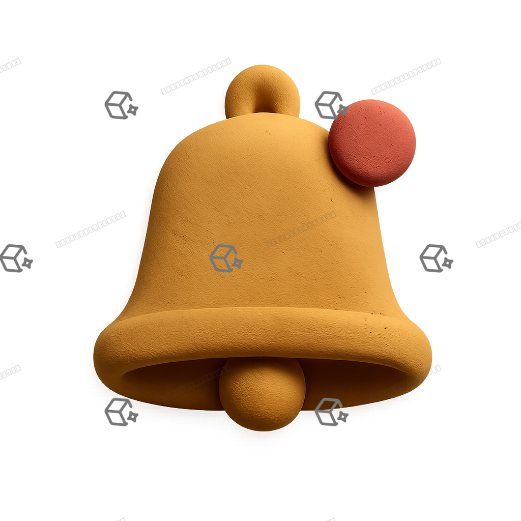 Matte 3D Clay Notification Bell with Red Badge Icon