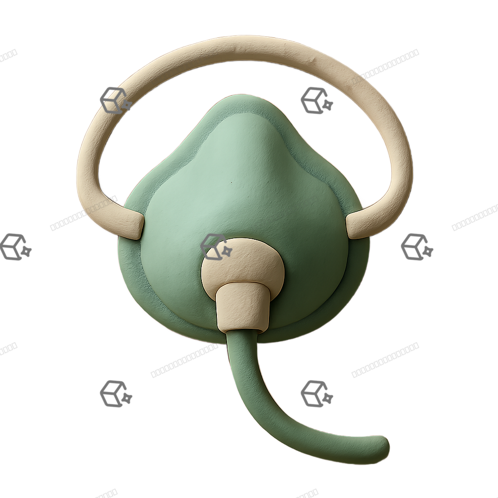 Mint Clay Oxygen Mask 3D Icon - Soft Medical Emblem
