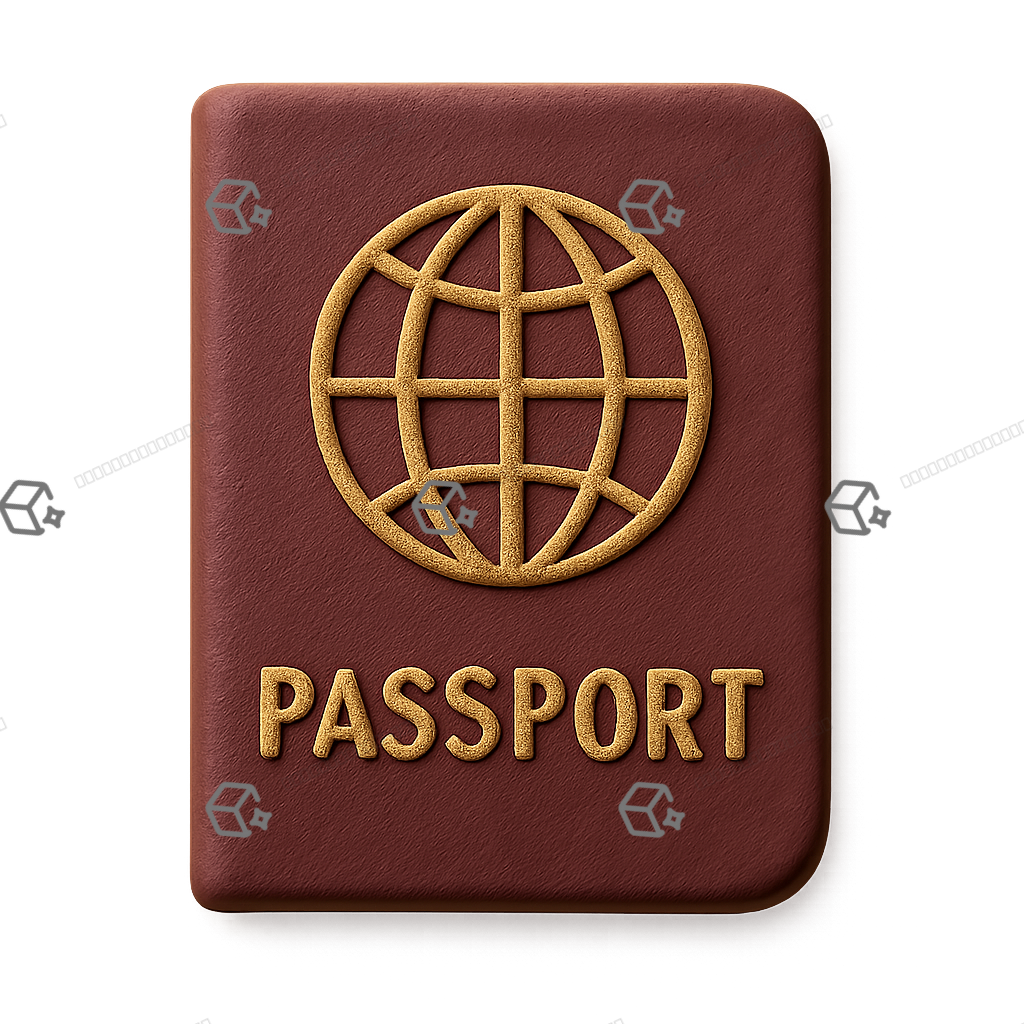 3D Clay Passport Icon with Embossed Globe Emblem - Maroon