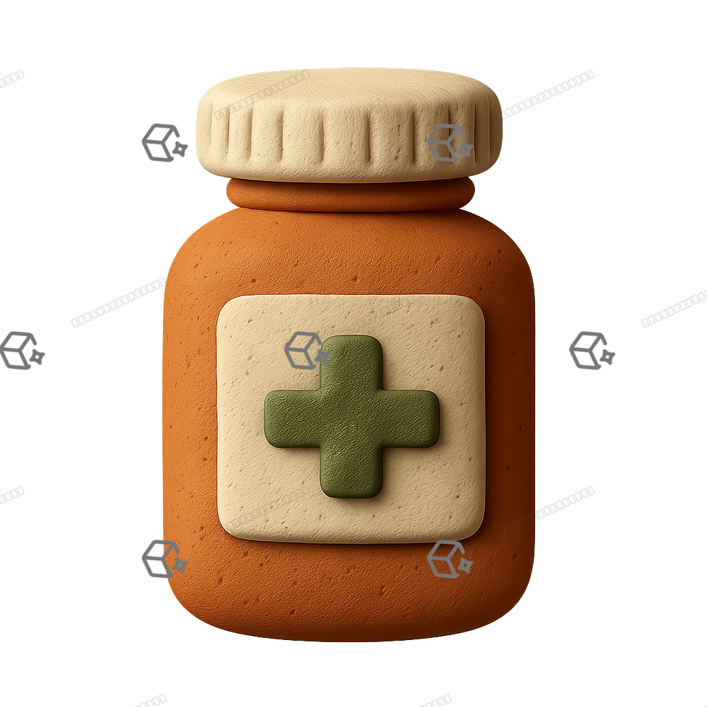 3D Clay Pill Bottle Icon — Matte Amber Medical Capsule