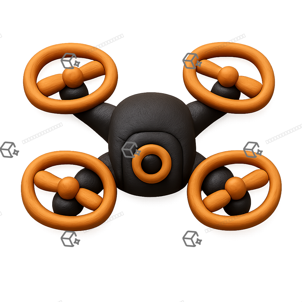 Matte Clay Surveillance Drone Icon — Quad-Rotor Eye