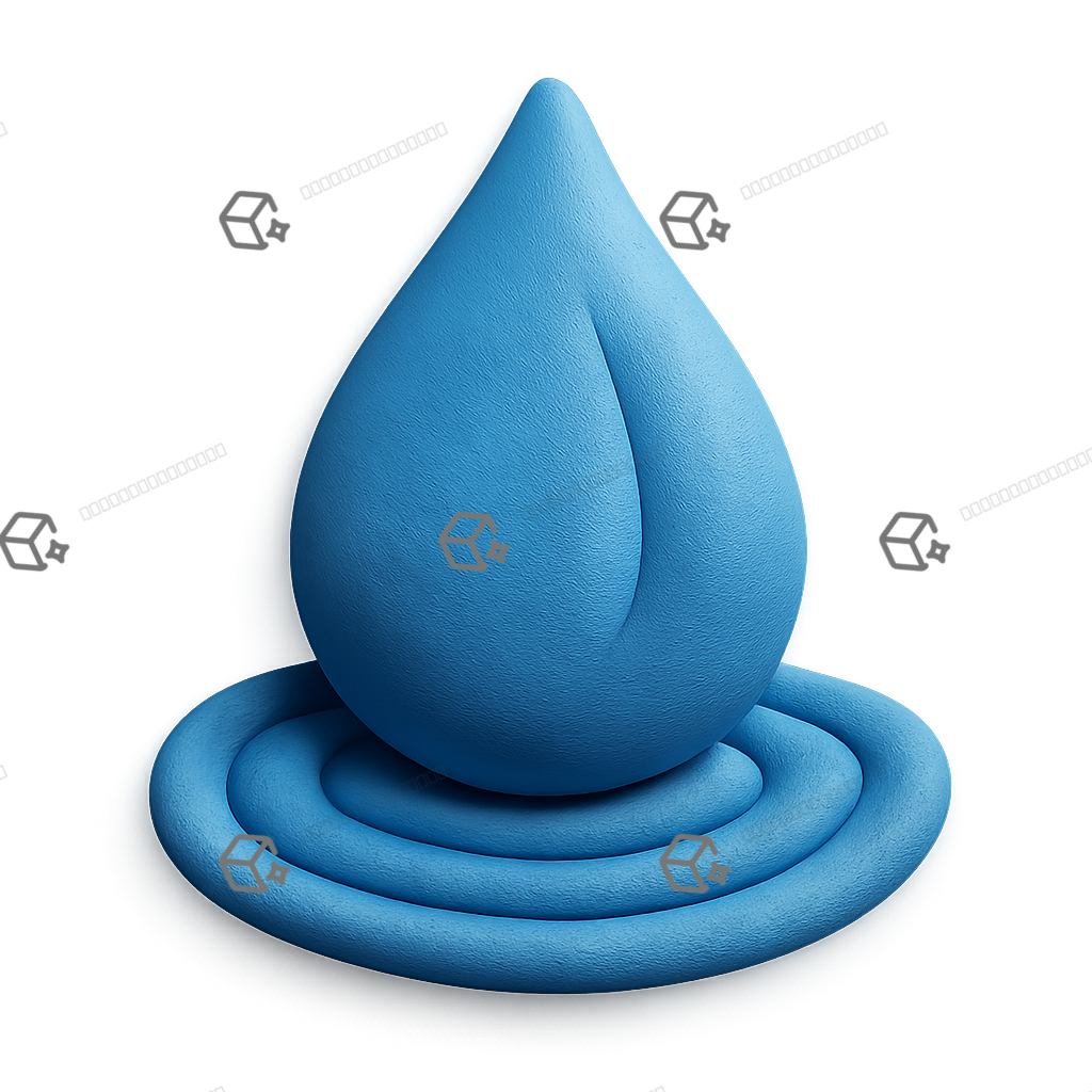 Plump 3D Clay Raindrop with Ripple Base - Soft Matte Icon