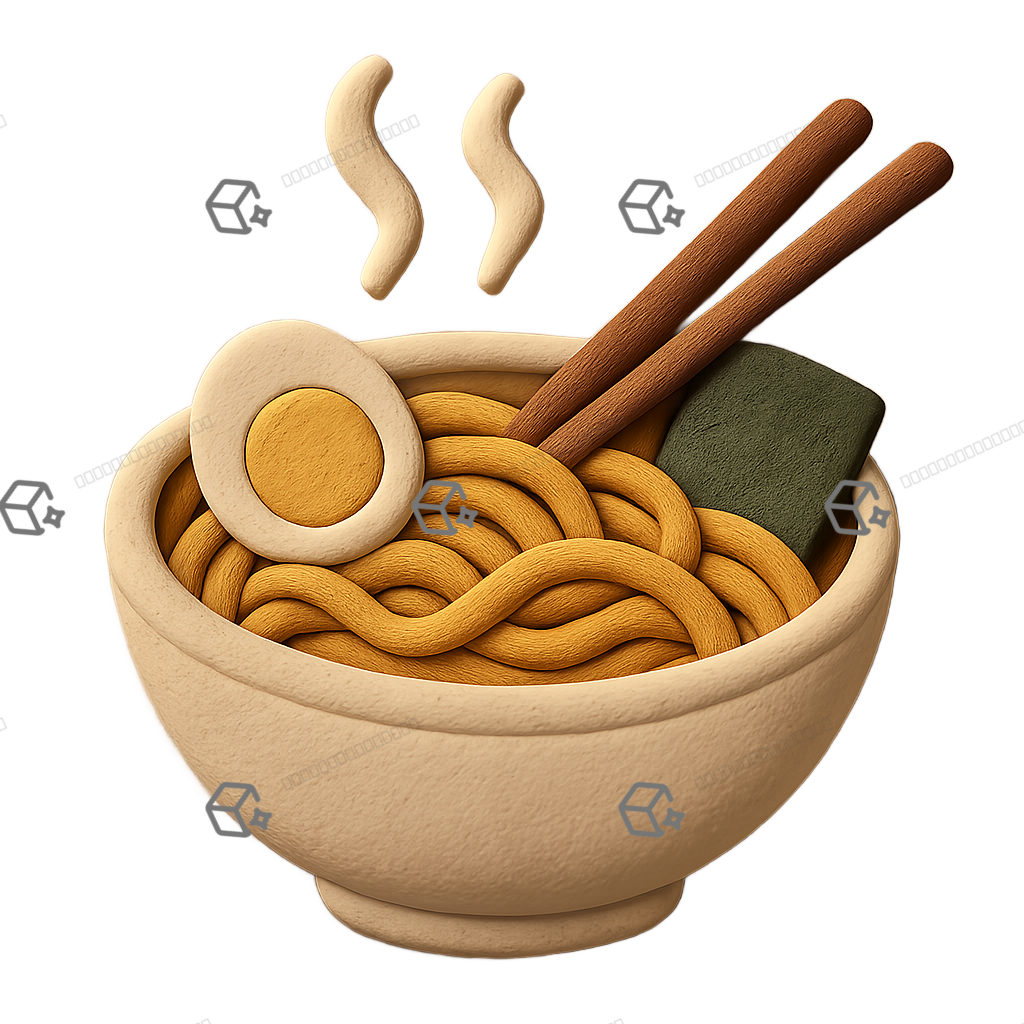 3D Clay Ramen Bowl Icon — Steaming Comfort Handmade-Style