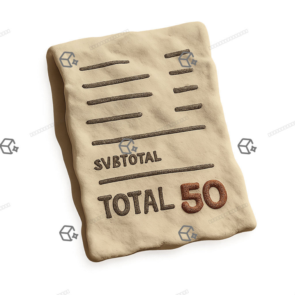 3D Clay Crumpled Receipt Icon with Highlighted Total