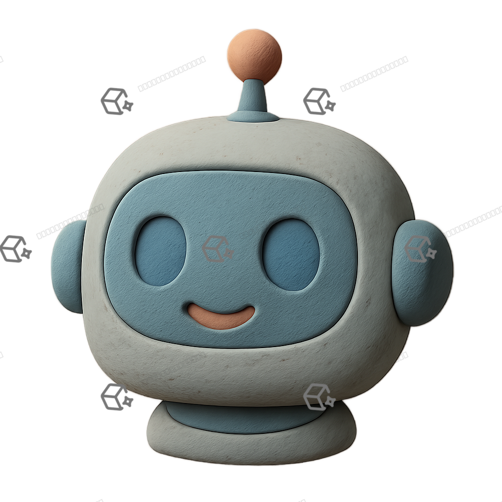 Friendly 3D Clay Robot Head Icon — Soft Matte Rounded