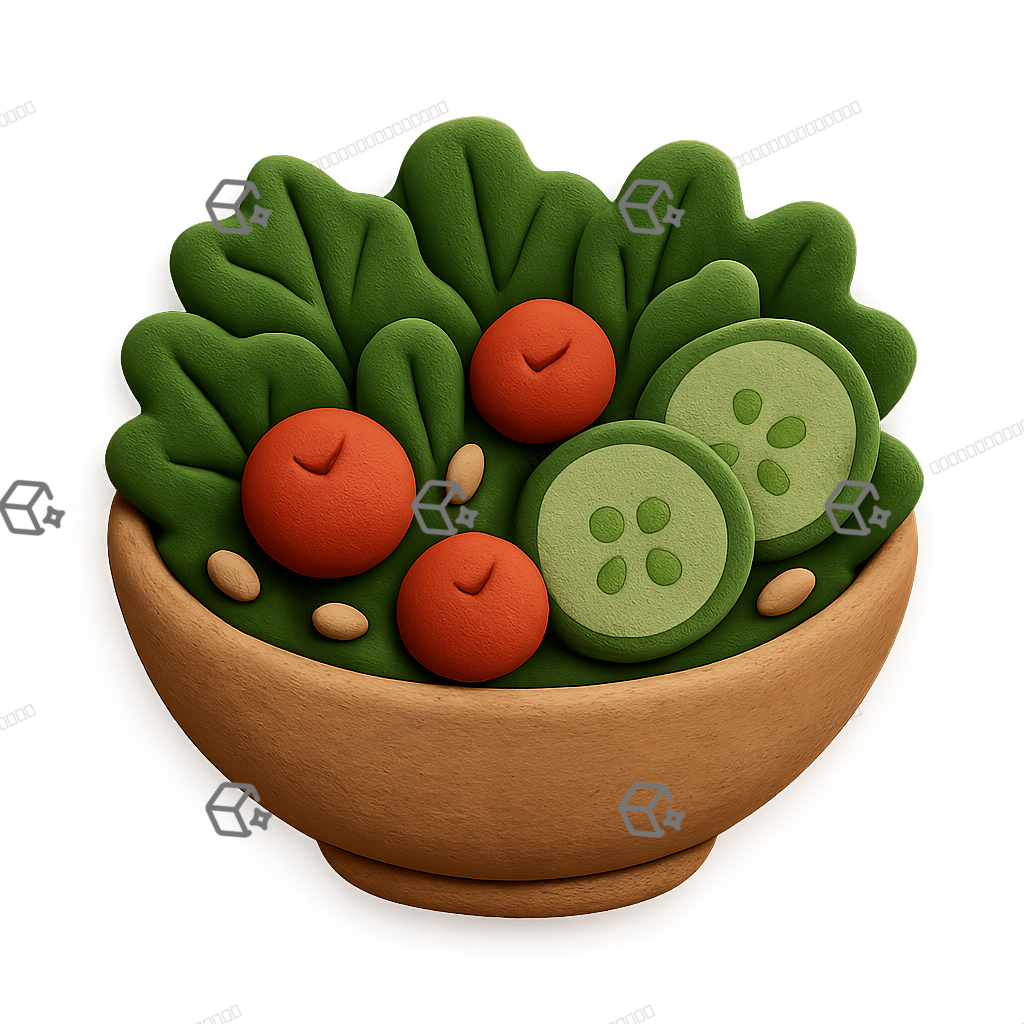 3D Clay Salad Bowl Icon — Leafy Greens & Toppings Clipart