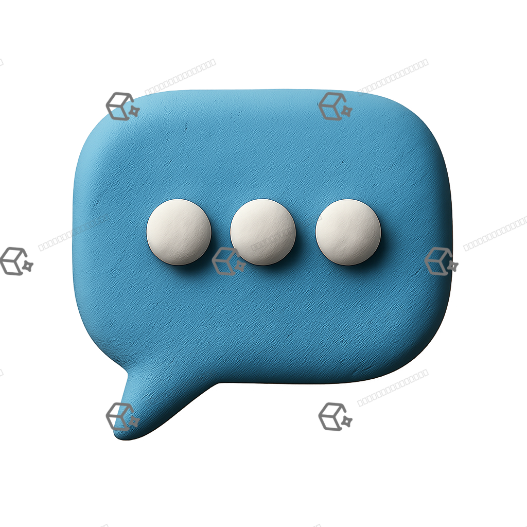 Sky-Blue 3D Clay Speech Bubble Icon with Ellipsis Design