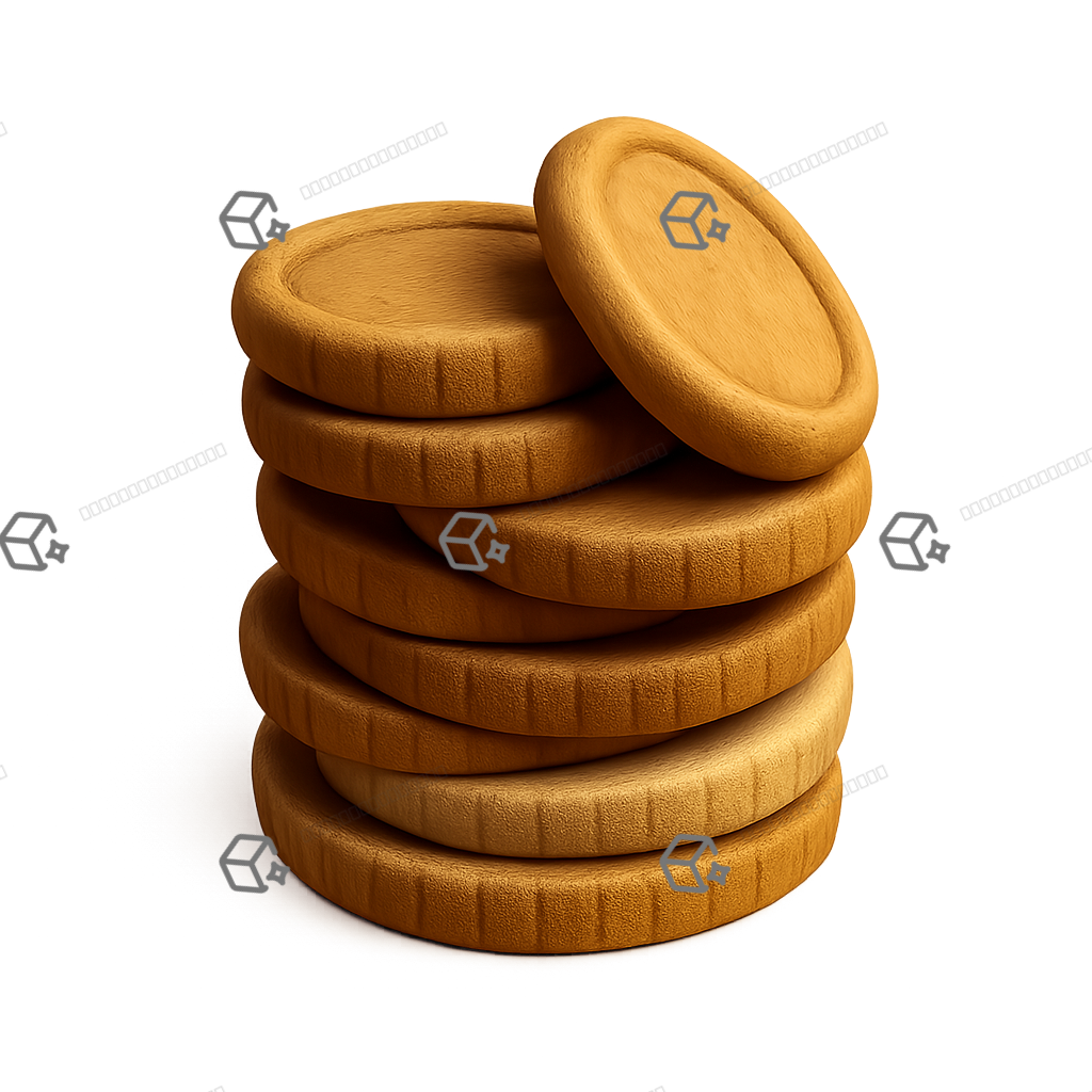 Warm 3D Clay Stack of Coins Icon — Matte Gold Finish