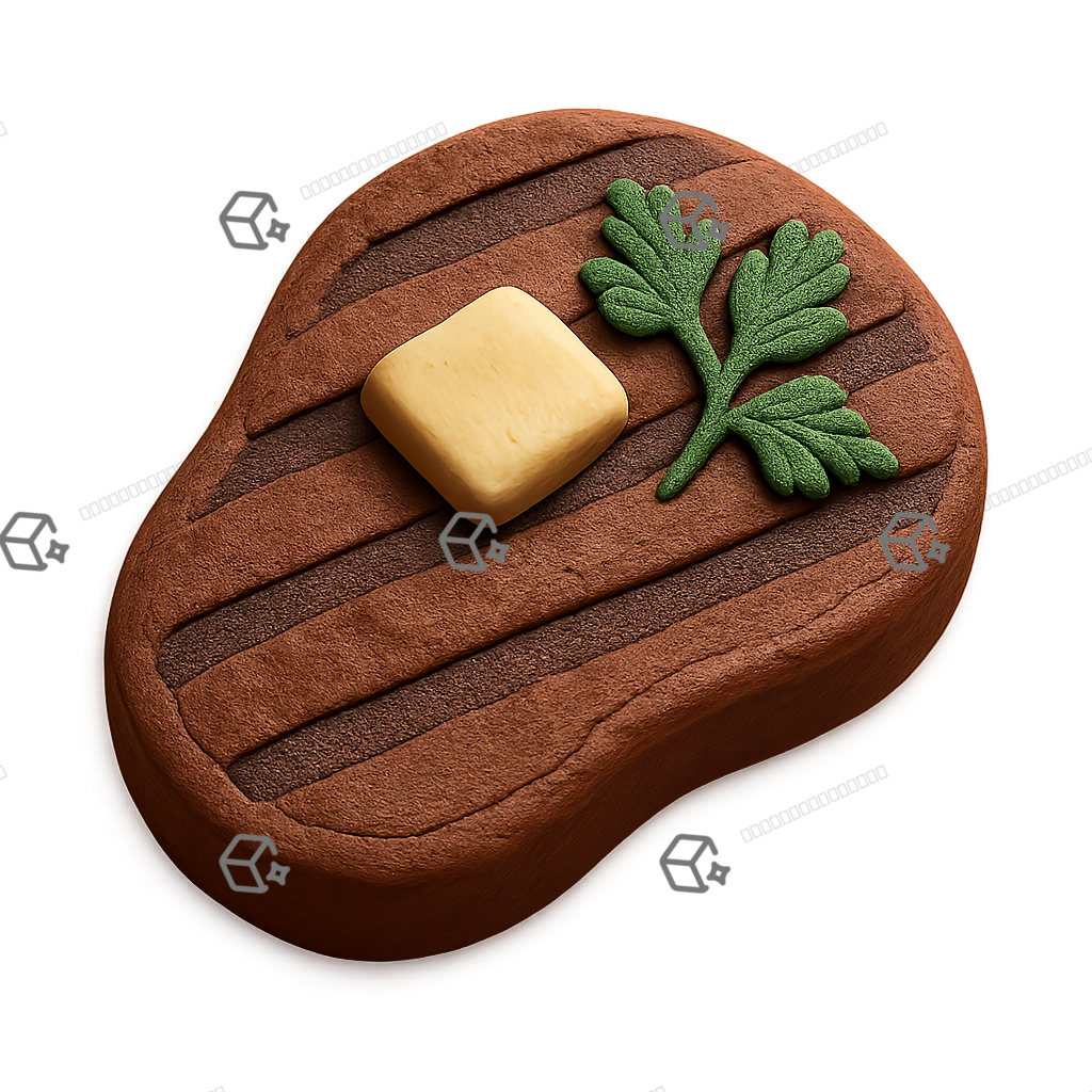 Matte Clay 3D Grilled Steak Icon with Parsley & Butter