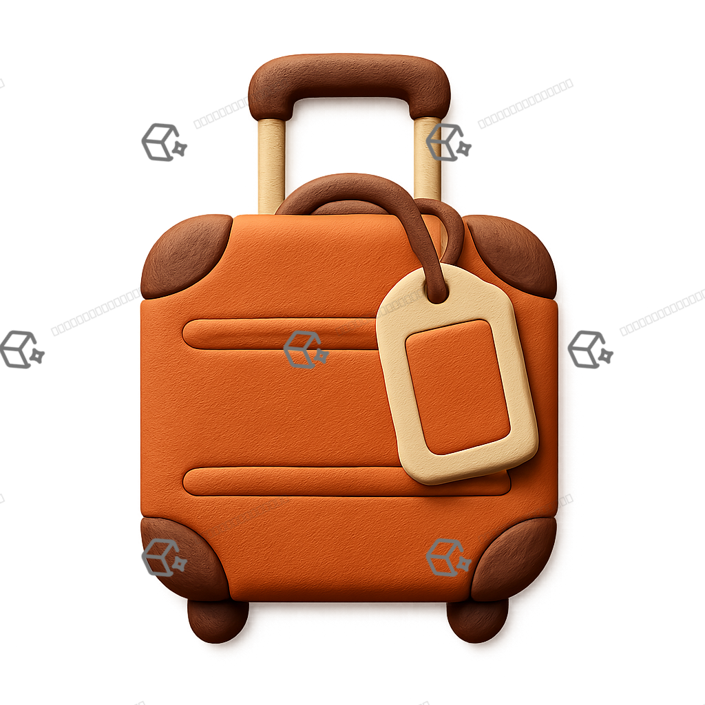 3D Clay Retro Rolling Suitcase Icon with Bright Tag