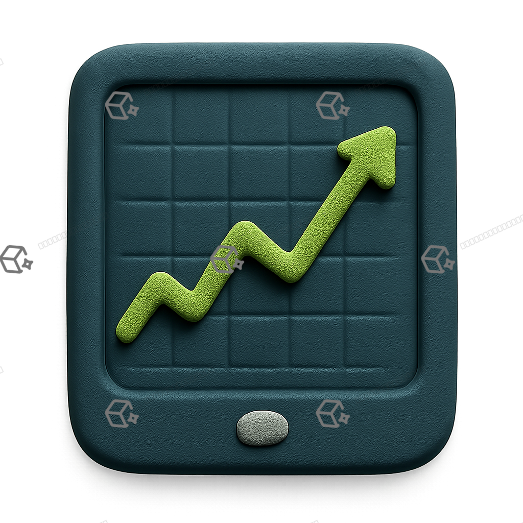 3D Clay Tablet Icon with Upward Line Graph, Teal Lime