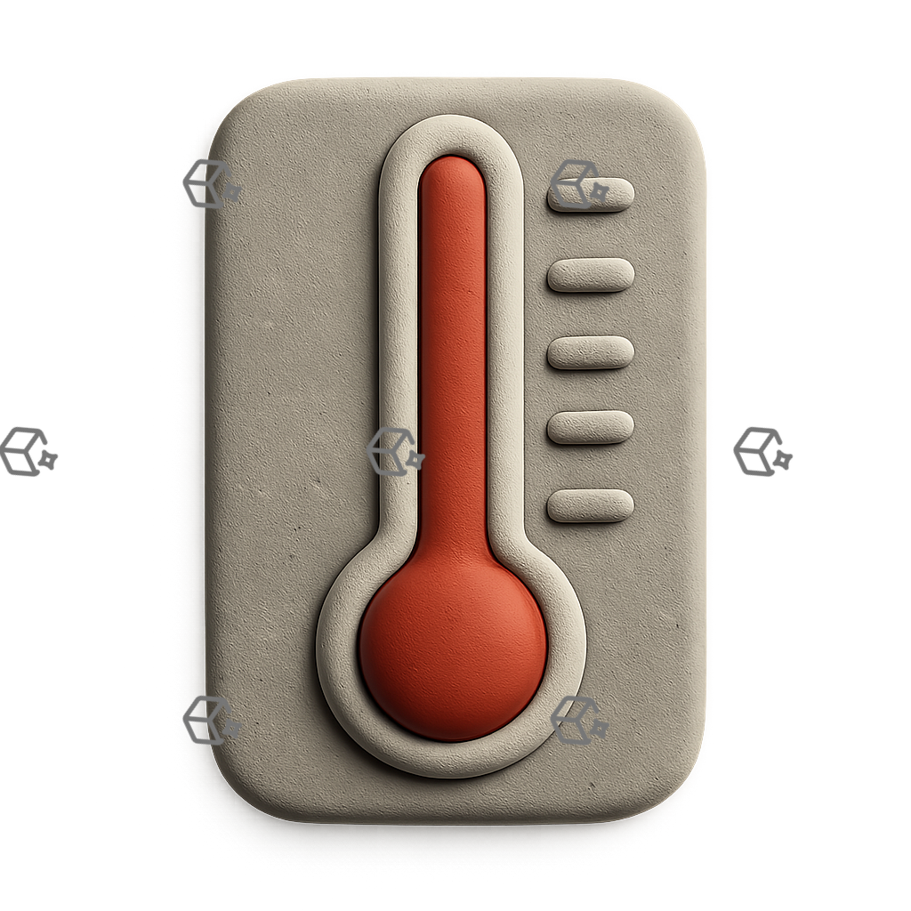 3D Clay Thermometer Icon — High Temperature Alert Badge