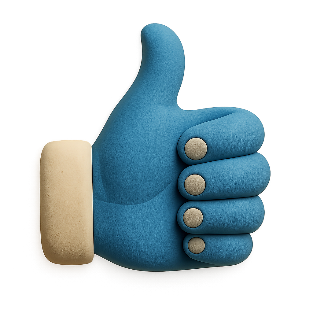 3D Clay Thumbs-Up Icon — Azure & Cream Emblem Badge