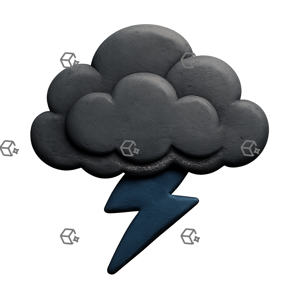 Matte 3D Clay Thundercloud Icon — Layered Silver Storm
