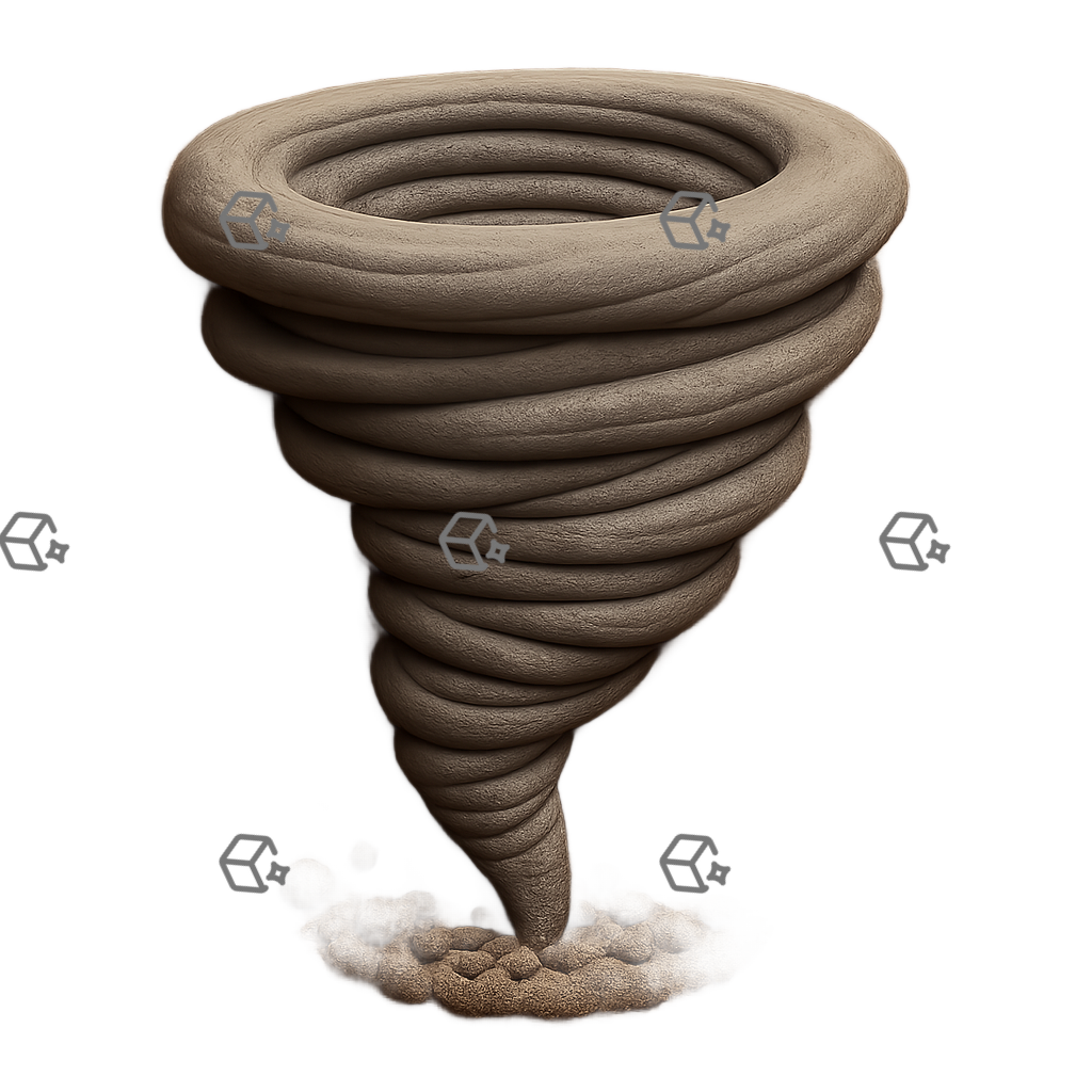 Matte Clay Tornado Icon — Twisting Storm Funnel Relief