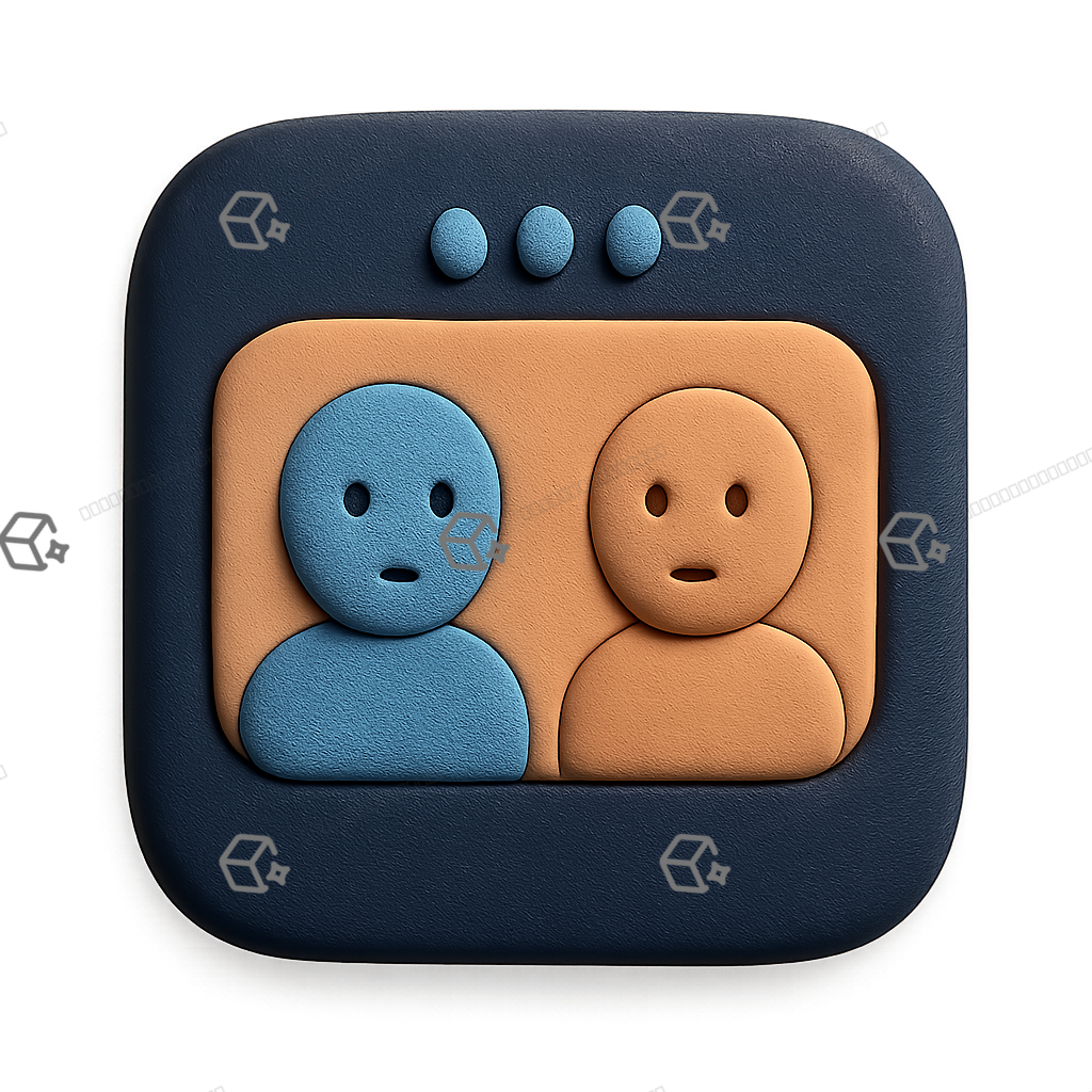 3D Clay Video Call Icon — Two Faces on Midnight Screen