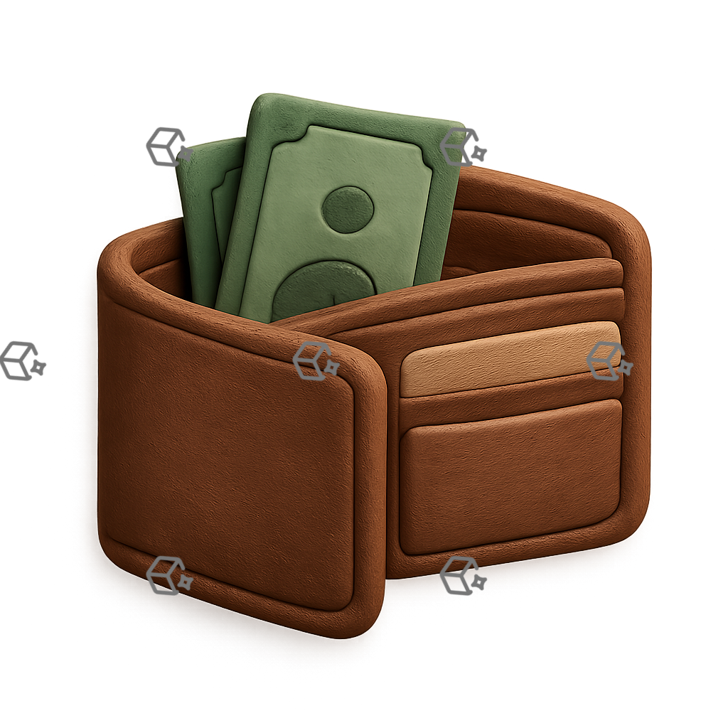ThreeDIcons Clay 3D Open Wallet Icon with Cash - Matte Clay