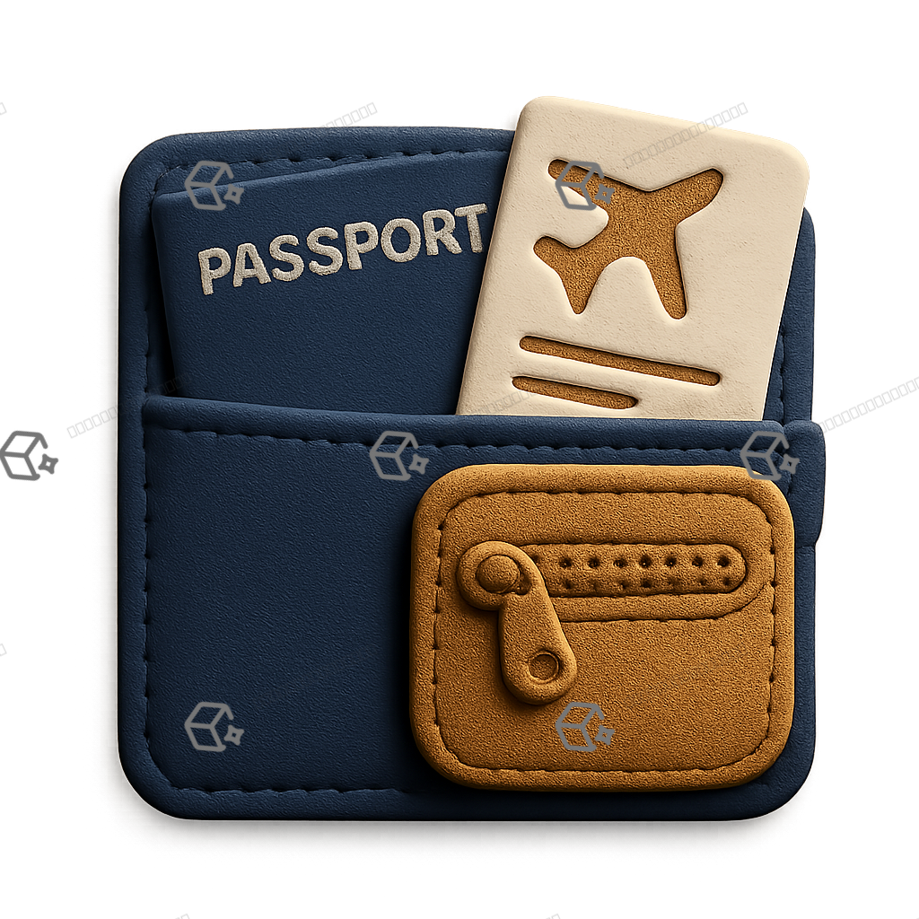 Clay 3D Travel Wallet Icon with Boarding Pass & Coin Pocket