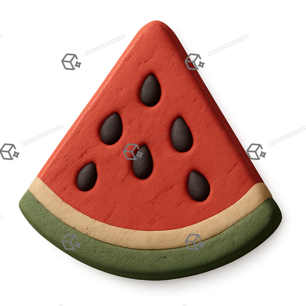 Juicy 3D Clay Watermelon Slice Icon — Matte Playful Seeded
